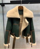 Green Motorcycle Sheepskin Coat