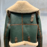 Green Motorcycle Sheepskin Coat