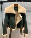 Green Motorcycle Sheepskin Coat