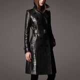 Crocodile Print Leather Trench