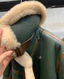 Green Motorcycle Sheepskin Coat