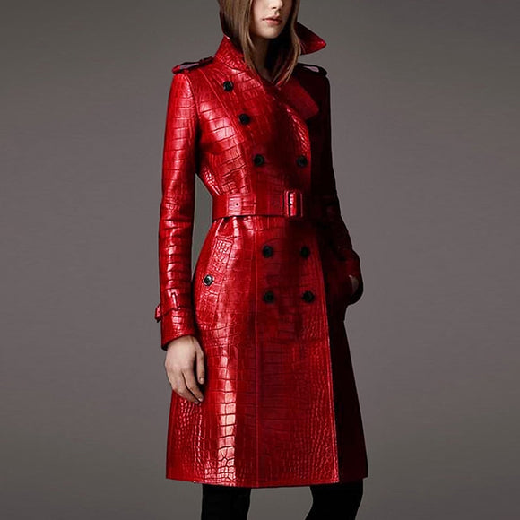 Crocodile Print Leather Trench