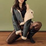 Green Motorcycle Sheepskin Coat